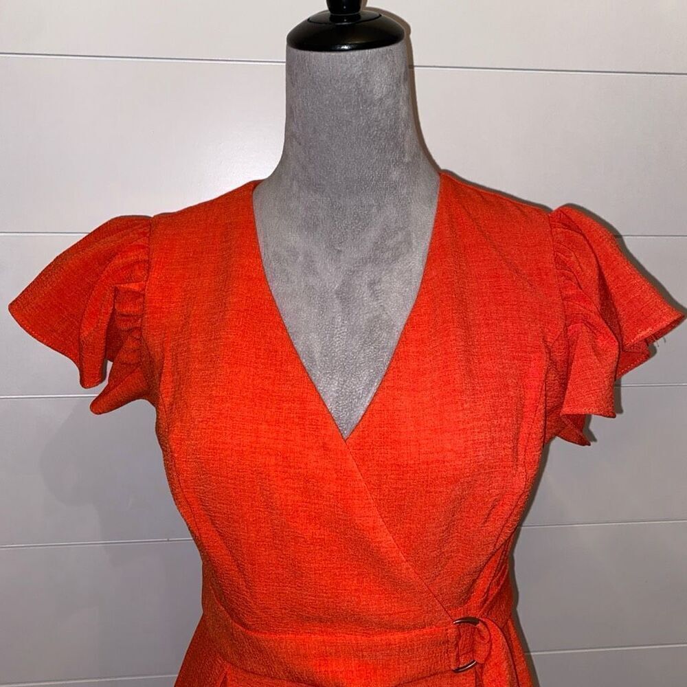 Taylor Women's Zip-Front Belted Wide-Leg Orange Jumpsuit Size 2 - Picture 9 of 11